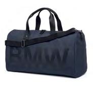 BMW Modern Duffle Bag. Modern design with melange look, genuine leather details and distinctive BMW wordmark print on the front.
