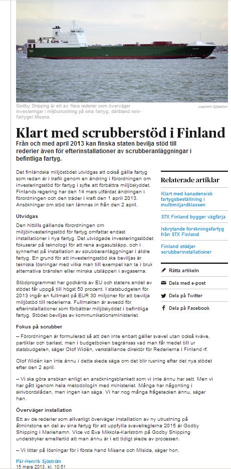 Sjöfartstidningens nyhetsbrev #13 Finnish fund for investments in exhaust