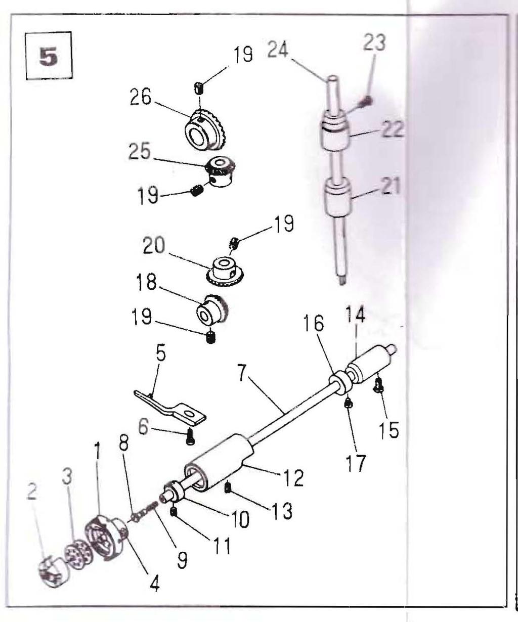 5. Hook Driving Shaft Components 1 H110-05-001 Hook Asm. 1 2 H110-05-002 Bobbin Case Asm. 1 3 H110-05-003 Bobbin Case Asm.