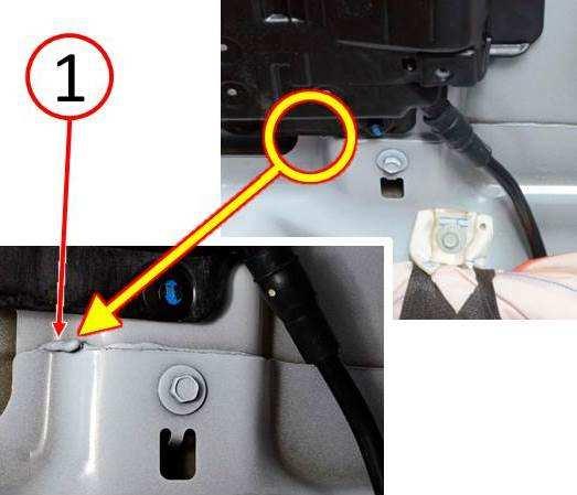 3 23 006 18 Fig. 2 Visually Inspect For Adhesive 1 Adhesive 4. Remove the dual pane sunroof module for access to the sheet metal flange.