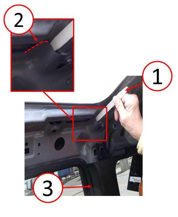23 006 18 4 Fig. 3 Dual Pane Sunroof Reinforcement 1 Trim Stick 2 Apply Structural Adhesive To The Sheet Metal Flange 3 C Pillar 8.