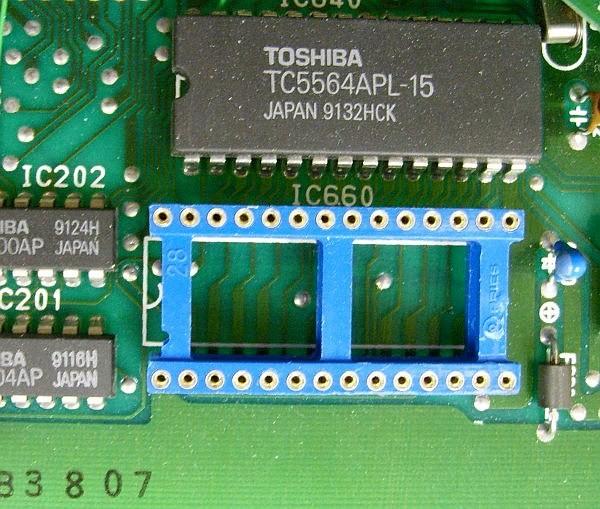 Solder in the socket into the IC660 location. Pay careful attention to the orientation of the chip, the notch must be on the left like the other chips on the board.