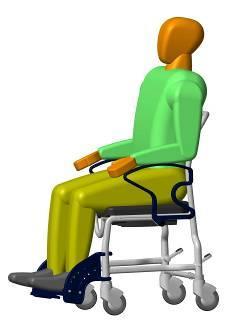 1 2 The patient must stand as closely as possible near the chair. Then he has to sit down slowly on the whole seat while supporting himself using both armrests.