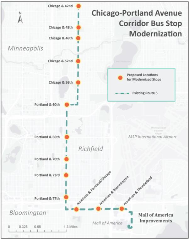 Applicant: Accessible Metro Transit Chicago-Portland Avenue Bus Stop Modernization The Chicago-Portland Avenue Corridor Bus Stop Modernization project will make existing transit service more