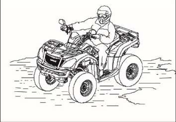 OPERATION OF YOUR ATV Driving on Slippery Surfaces Whenever riding on slippery surfaces such as wet trails, loose gravel, sand, or during freezing weather, follow these precautions: Slow down when