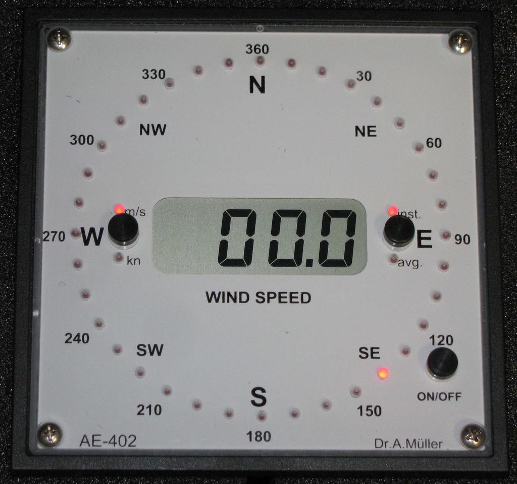 Display AE402-D DR. ALFRED MÜLLER The display unit AE402-D shows wind direction by a LED-ring with 36 LED's with a resolution of 10 degrees.