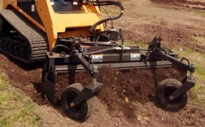 POWER RAKES Features: Heavy-duty frame extends life. Hydraulic angling to angle 20 degrees in either direction.