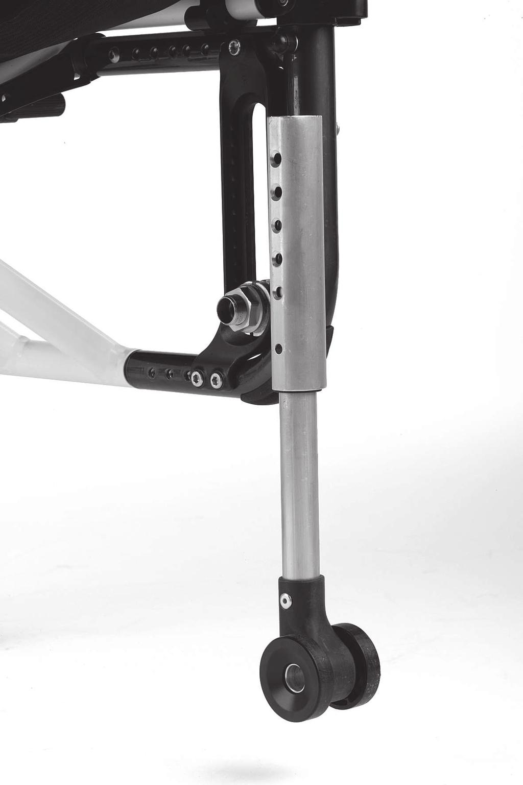 2) Insert the transport wheel true to side into the vertical accessory mount.