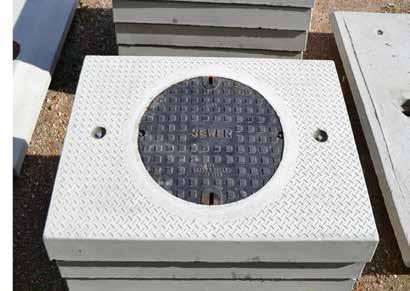 Small ATSIC coverslab 3,000 litre septic tank Precast concrete saddle riser coverslab with 600mm dia cast iron Class B light duty cover Designed to suit 250mm and 400mm high saddle risers and
