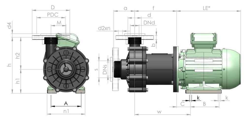 DIMENSIONS / WEIGHTS AM Motor Dimensions pump without motor (mm) * Pump KG* Box size type IEC a h1 h2 h M DNd MPT** DNs FPT** f PP PVDF CM 15-70 56 39 56 80 136 34 20 1/2" 15 1" 76 1 1 43x32x27 20-80