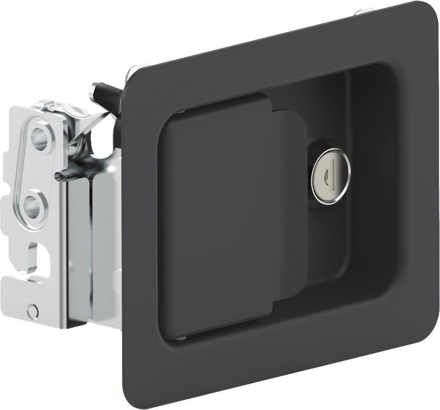 HEAVY-DUTY LOCKS 016 PUSH-TO-CLOSE LOCK Padlatch with integrated Rotary Latch Slam-shut operation Striker bolt is required Can open from inside by moving cable BODY: Steel HANDLE: Steel CAM: Zamak