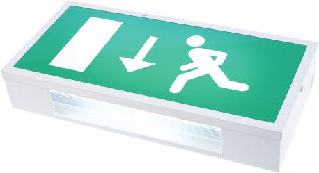 Reliant fittings OEE/CC/3-001 Metal box exit sign (white) Screen printed legend panel XE02V31 XE03V31 XE06V31 XE05V31 Reliant OEE/CC Compact yet highly visible emergency sign particularly