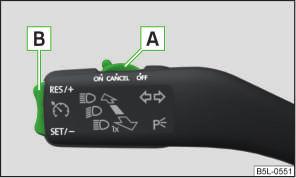 The cruise control system cannot be activated when the selector lever is in positions P, N or R (vehicles with automatic transmission).