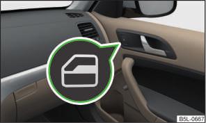 If the buttons for the rear doors are deactivated, the indicator light in the safety switch S lights up. Opening the windows in the front passenger door and in the rear doors Fig.