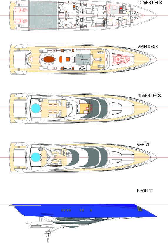 VOLARE SERIES EXPRESS MOTOR YACHT 115 FEET - Option 4 The content of this drawing may