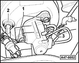 Page 10 of 11 47-49 - Remove brake fluid reservoir by pressing locking catch down and pulling reservoir out of sealing plugs.