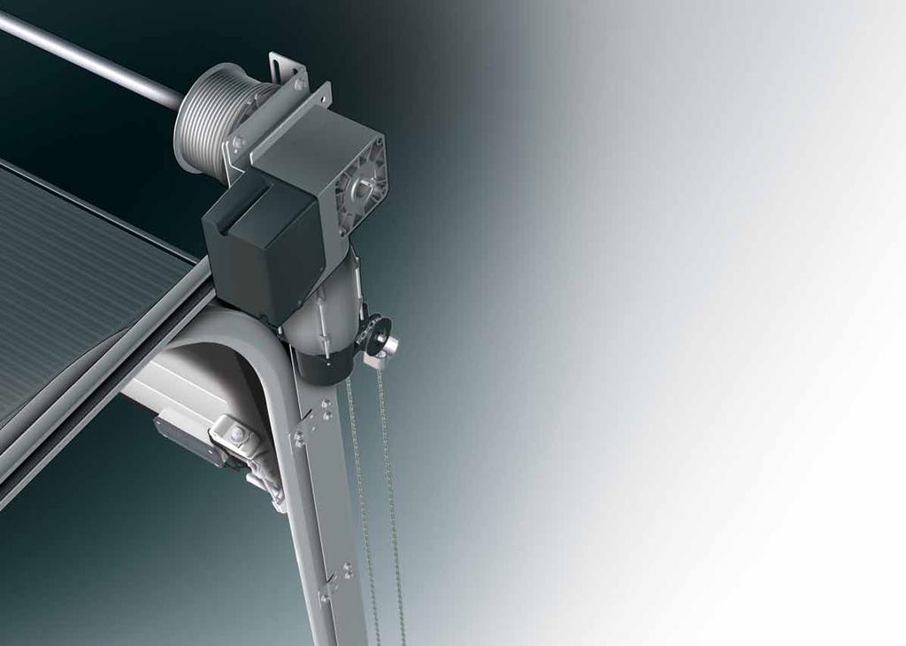 Door leaf finish and hardware Attention to detail makes all the difference One can choose between various electric drive systems, a chain hoist and a pull-cord for door operation.