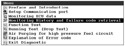 6) Monitoring History and failure code retrieval Malfunction history of