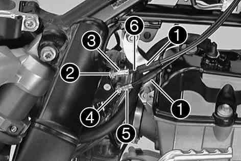 MAINTENANCE WORK ON CHASSIS AND ENGINE 56 13.40Adjusting the play in the throttle cable x Dismount the fuel tank. x ( p. 77) Check throttle cable route. ( p. 55) Move the handlebar to the straight-ahead position.