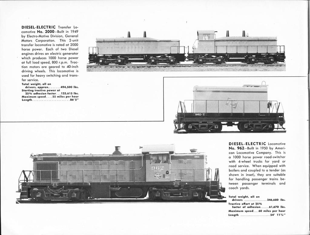 DIESEL-ELECTRIC Transfer Locomotive No. 2000 Built in 1949 by Electro-Motive Division, General Motors Corporation. This 2-unit transfer locomotive is rated at 2000 horse power.