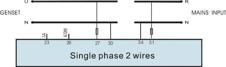 Single phase 2 wires (HGM6020KC) 2-phase 3 wires (HGM6020KC) Note: Recommend that the output of crank and Fuel expand high capacity relay.