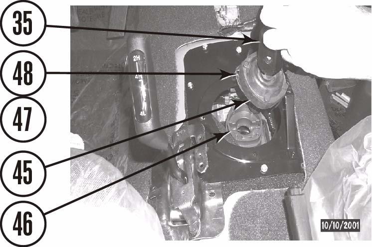 If range or ranges does not engage, shorten or lengthen transfer case shift linkage (53) with adjusting nut (90). e. Position carpet (56) on body (40). 8. Inside cab (manual transmission).