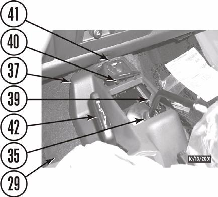 Position passenger side air bag switch panel (42) on shift lever console (37) with four clips (41). l. Install shift lever console (37) on body (40) with two screws (39). m.