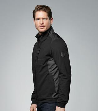 Sporty sweat jacket with nylon elements and stand-up Entirely wind- and waterproof. Breathable.