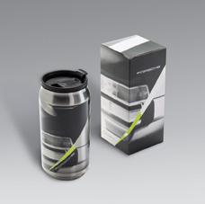 Set consists of two espresso cups with the Porsche Crest Thermal flask made from double-walled stainless steel in mechanism.
