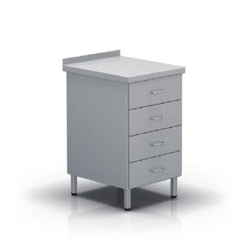 four fully-retractable drawers mounted on telescopic  double full wing doors, equipped with rubber insulation and handle one sink with plastic siphon on the