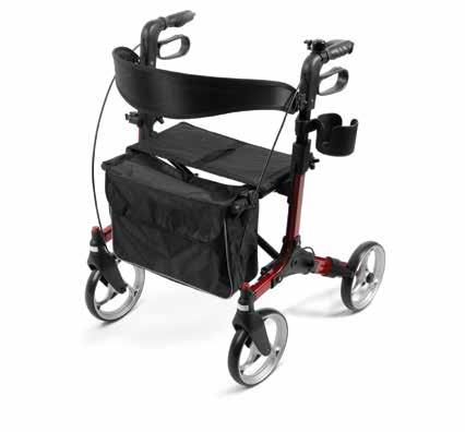 SIMPLICITY ROLLATOR Sleek, sporty, European design Compact so it s easy to take anywhere Folds up with one hand Stow-n-go clip keeps it securely closed during transport Features a roomy, removable