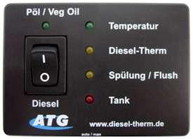 Vegetable oil tank Diesel fuel Shift unit, electr. Heater With a thermostatic control and Heat exchangers, and control electronics for Diesel quick rinse and warning Plant in stopping mode!