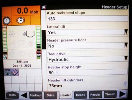 AUTO HEADER HEIGHT CONTROL (AHHC) 4. Set AUTO REEL SPEED SLOPE. 5.