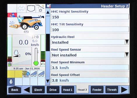 AUTO HEADER HEIGHT CONTROL (AHHC) 11. Set values for HHC HEIGHT SENSITIVITY (A) and HHC TILT SENSITIVITY (B) for best performance according to ground conditions. Figure 4.