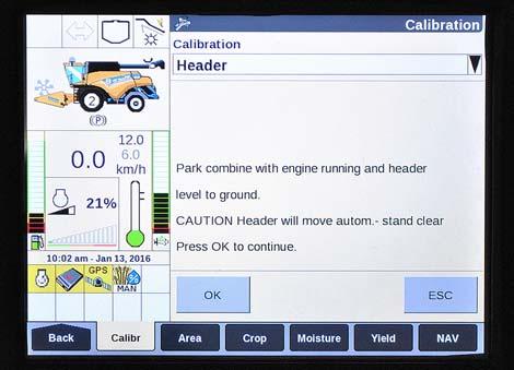 AUTO HEADER HEIGHT CONTROL (AHHC) 3. Select HEADER (A) from list of calibration options. 4.