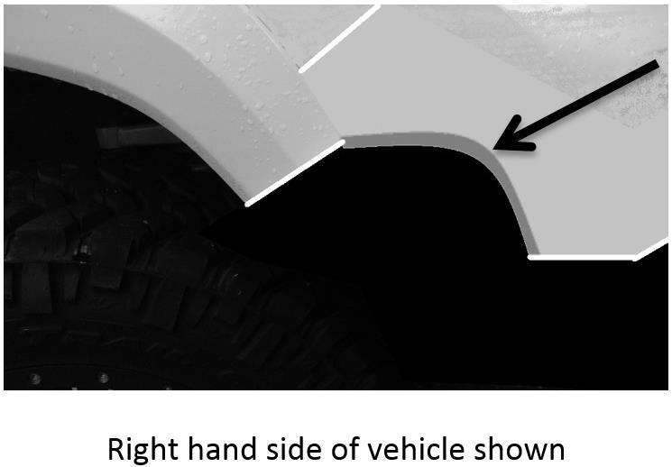 Repeat the previous four steps for the opposite side of the vehicle. 6. Apply glue or silicon inside the pinch weld and fit to bumper cut as shown.