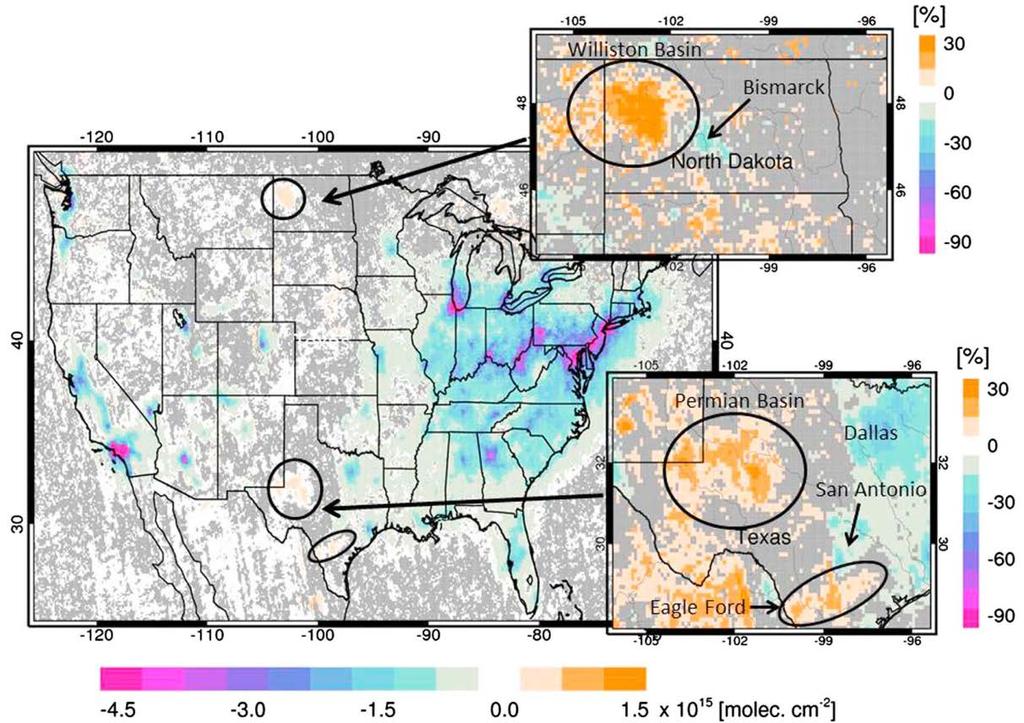 Increasing NO 2 Observed over Some O&G Regions from Space Increasing over