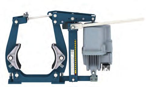 Design according to DIN 15 435 with steel bushings, brake shoe clamp spring, brake lining HWN µ = 0,4 bonded, all bolts, tie rod and crossed bolt made of stainless steel, nuts and cotter pins are