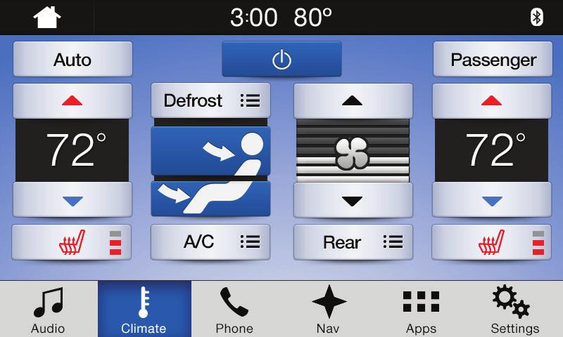 Set Your Temperature - Touch the Climate icon on the touchscreen. - Use voice commands to change your settings, like Climate set temperature to 72 degrees and SYNC 3 makes that adjustment.