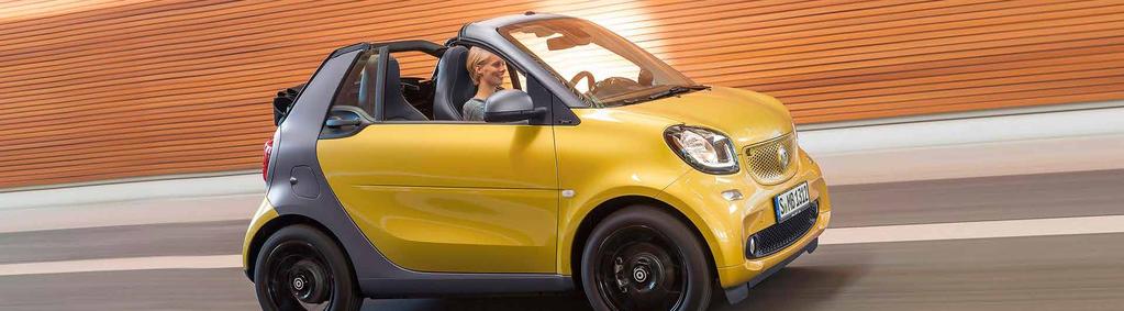 Product Range of smart smart fortwo cabrio 3-cylinder smart fortwo cabrio 52 kw smart fortwo cabrio 66 kw smart BRABUS fortwo cabrio 80 kw Rated power output kw [hp] Acceleration 0-100 km/h s Top