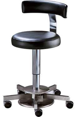 14012-1 height adjustment: 47-66 cm 14012-2 height adjustment: 52-76 cm Anaesthesia antistatic stool with Padded seat, Ø 35 cm, and backrest with antistatic