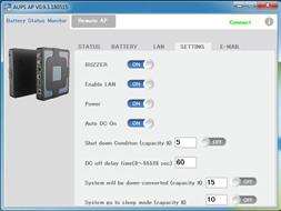 MONITORING SYSTEM STATUS BATTERY STATUS LAN CONFIGURATION E-MAIL Shows system status real-time monitoring DC Power indicator Battery capacity