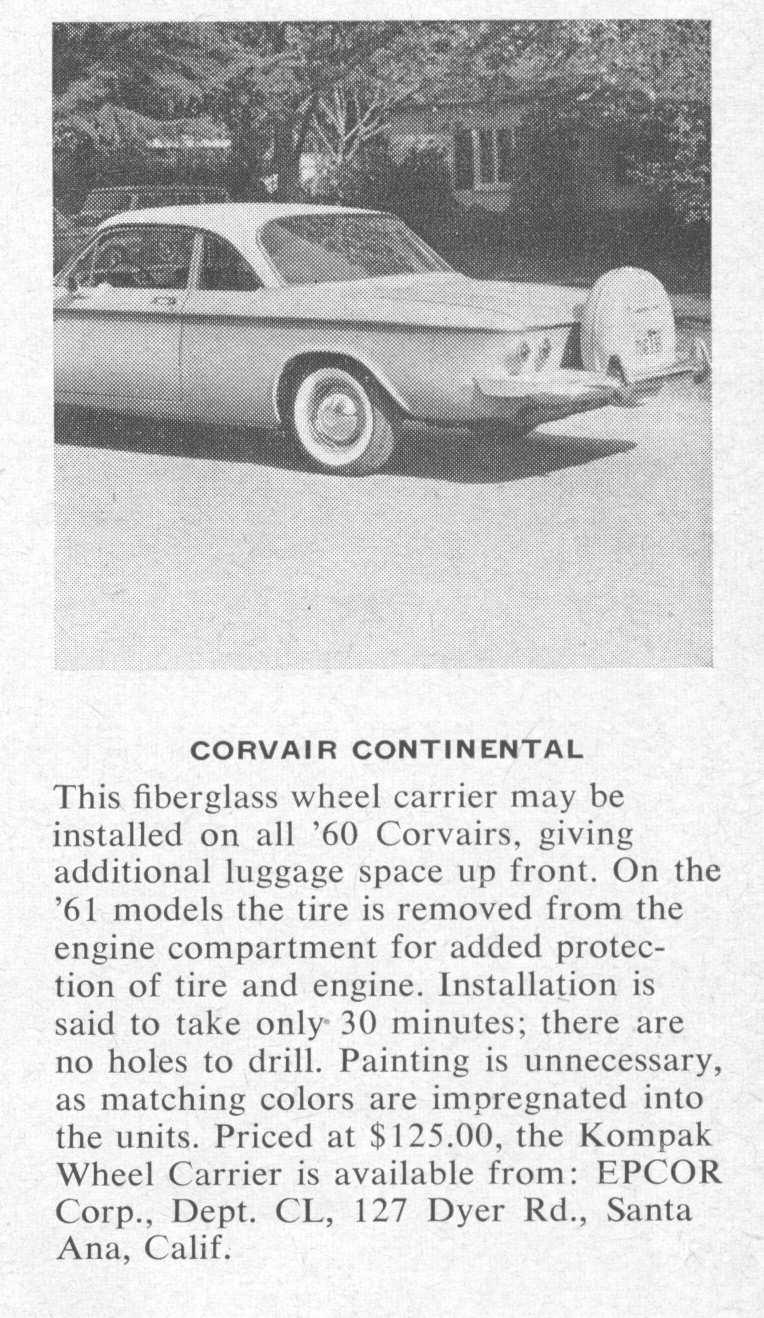 Junkyard Primer book. This popular periodical, published annually, provided part number cross-references for all popular cars including Corvairs.