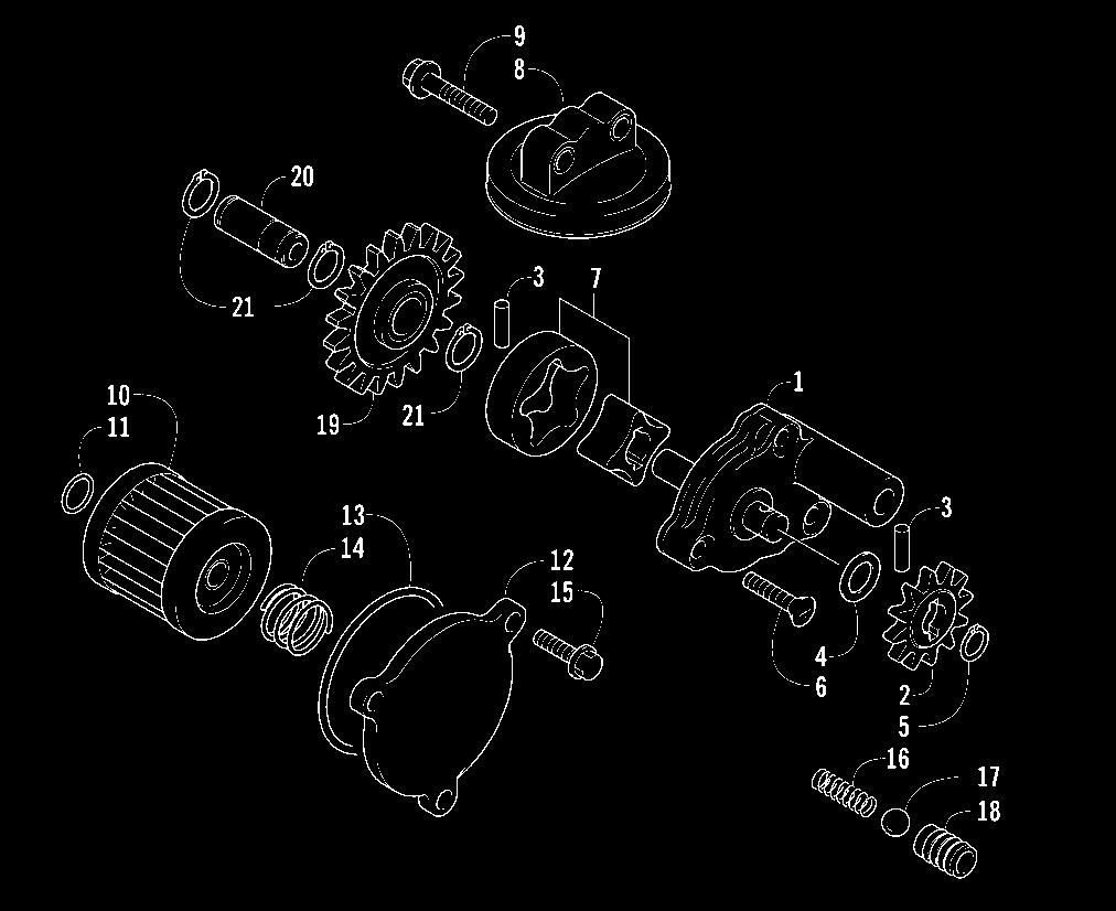 Oil Filter/Oil Pump NOTE: Whenever internal engine components wear excessively or break and whenever oil is contaminated, the oil pump should be disassembled, cleaned and inspected, and serviced as