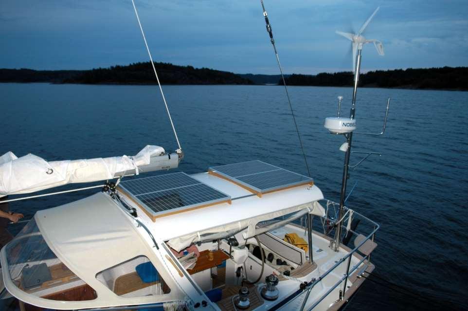 These solar panels keep up with the entire load when at anchor; the