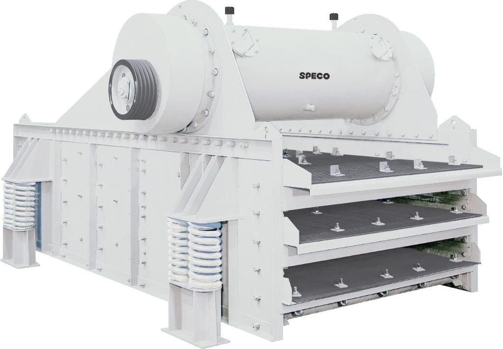 Vibrating Screen Horizontal Type SPECO Screens have extremely powerful linear vibrating motion and are imparted by two unbalanced eccentric shafts and weights.