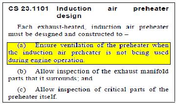 2.3 Certification considerations. In the course of the investigation, we looked at the carburettor heater system in detail.