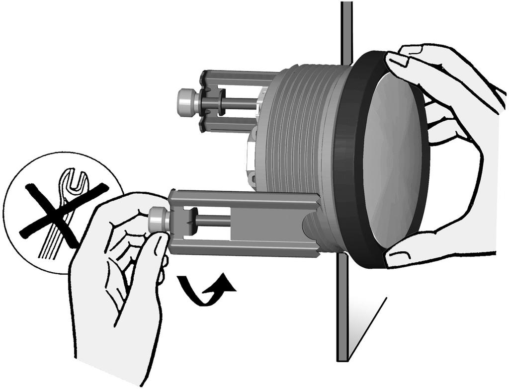 The drill hole must have a diameter of 75.4mm. Ensure that the installation location is level and has no sharp edges. Place the bracket on the stud bolt and tighten the knurled nut.