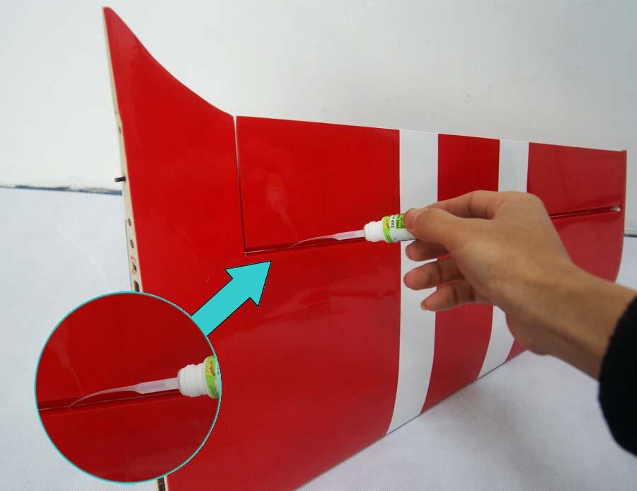 Step 3. Carefully glue each of the four hinges into the wing panel with thin CA. Step 4.