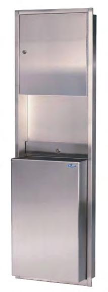 Features: Cabinet door hinged with full length stainless piano hinge and is secured with keyed tumbler lock. Designed to dispense 500 multifold towels.